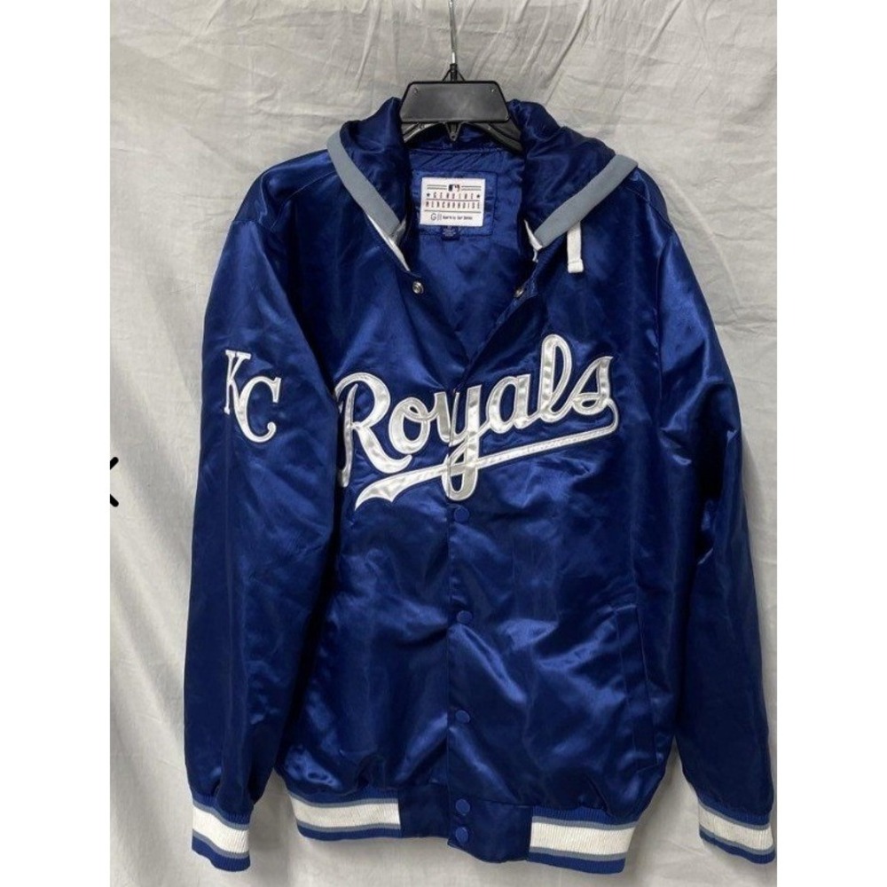 G-III Sports Carl Banks Kansas City Royals MLB Blue Satin Hooded Jacket Mens M